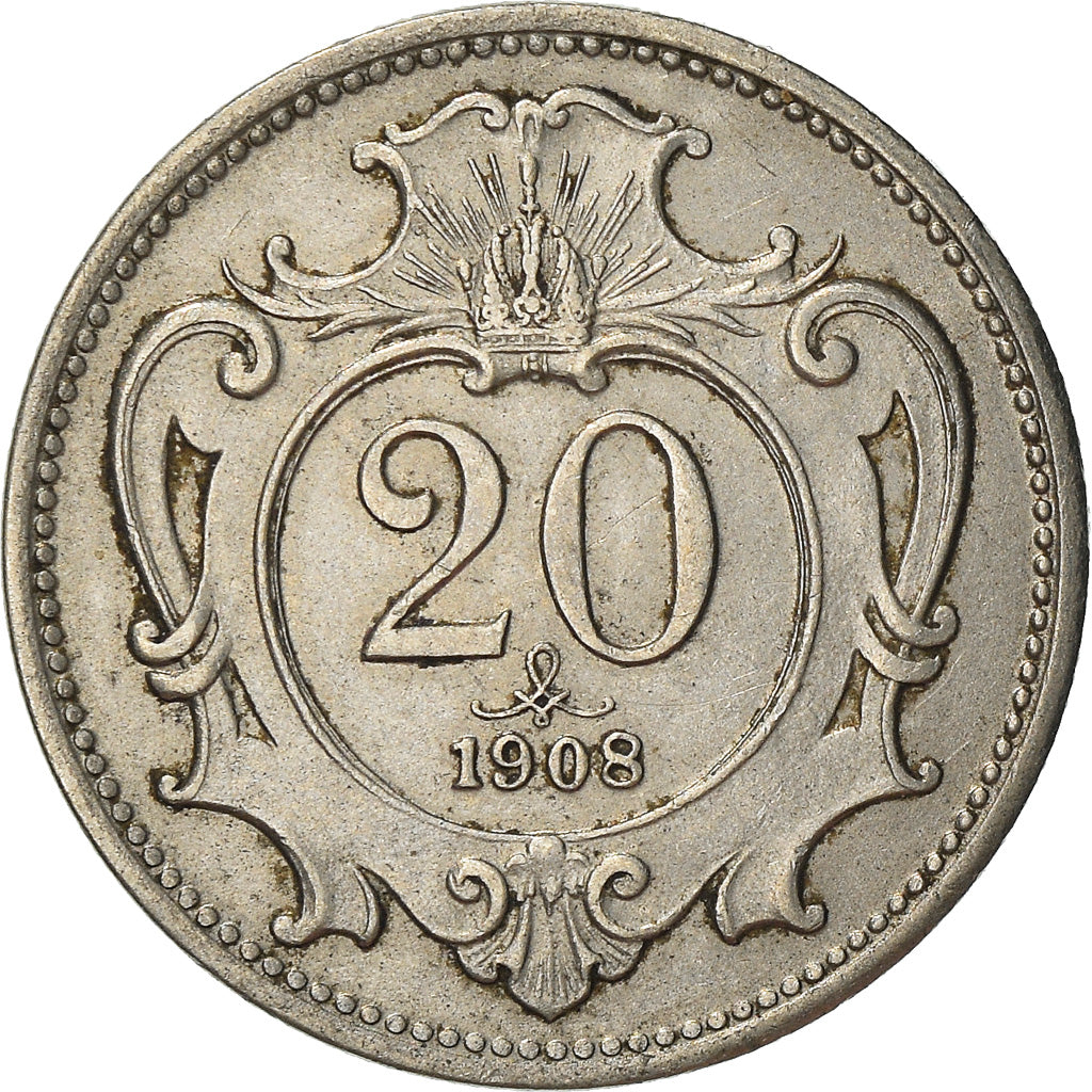 Coin, Austria, Franz Joseph I, 20 Heller, 1908, EF(40-45), Nickel, KM:2803