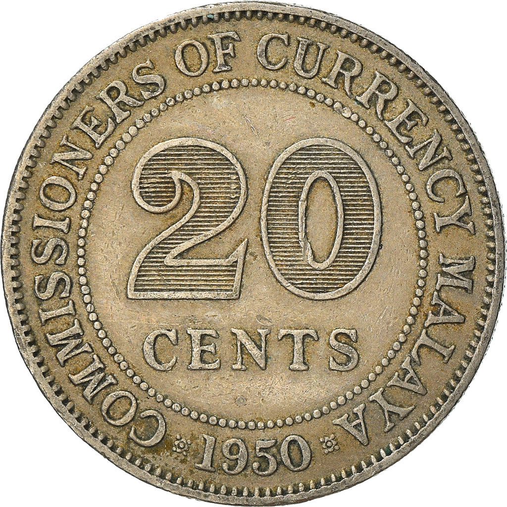 Coin, MALAYA, 20 Cents, 1950, EF(40-45), Copper-nickel, KM:9