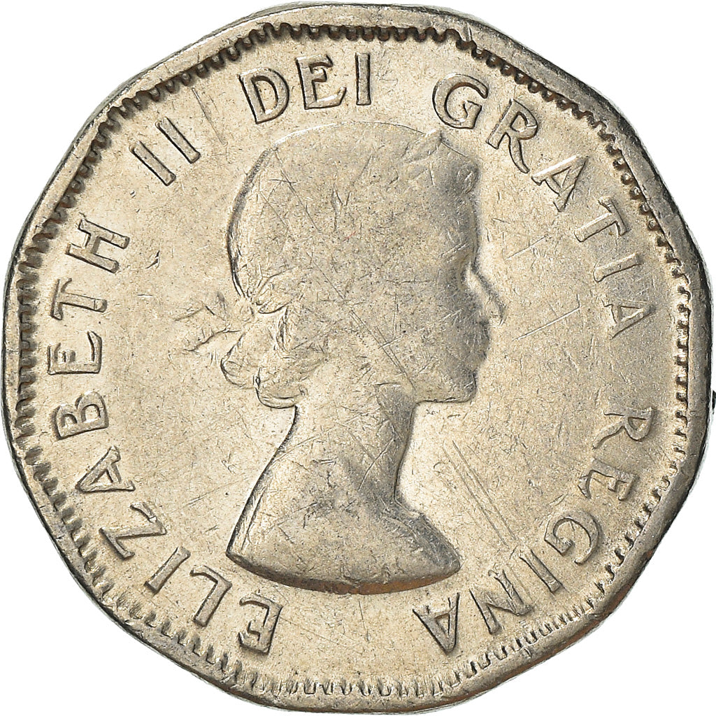 Moneda, Canadá, Elizabeth II, 5 Cents, 1956, Royal Canadian Mint, Ottawa, MBC