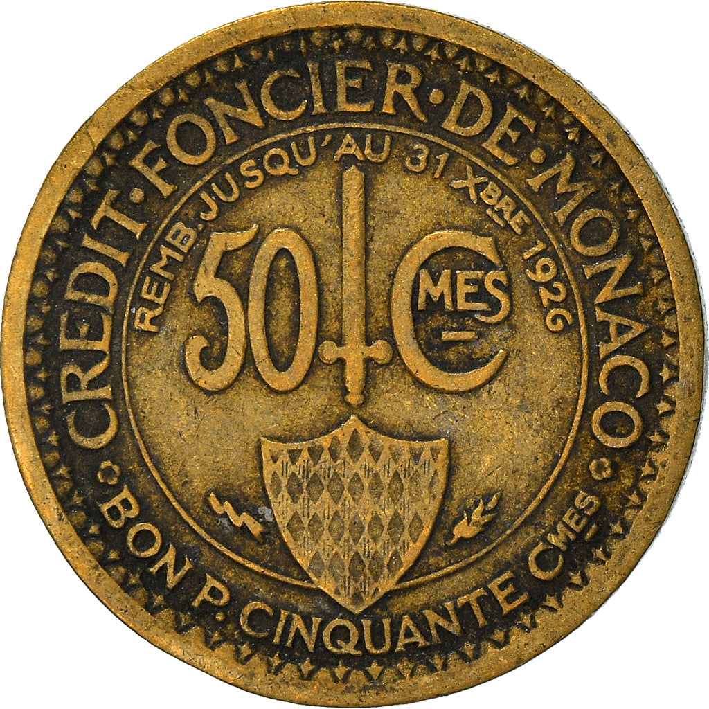 Monnaie, Monaco, Louis II, 50 Centimes, 1924, Poissy, TTB, Aluminum-Bronze