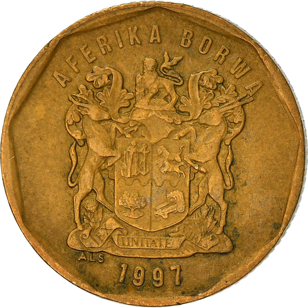 Moeda, África do Sul, 20 Cents, 1997, Pretoria, VF(30-35), Aço Cromado a