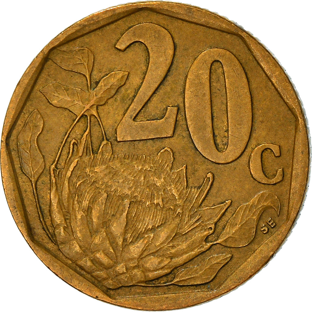 Moeda, África do Sul, 20 Cents, 1997, Pretoria, VF(30-35), Aço Cromado a