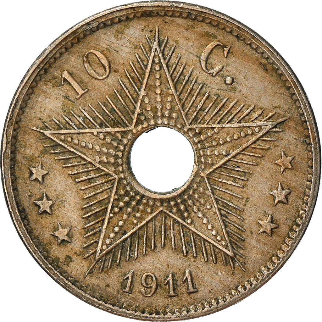 Coin, Belgian Congo, 10 Centimes, 1911, Heaton, VF(30-35), Copper-nickel, KM:18