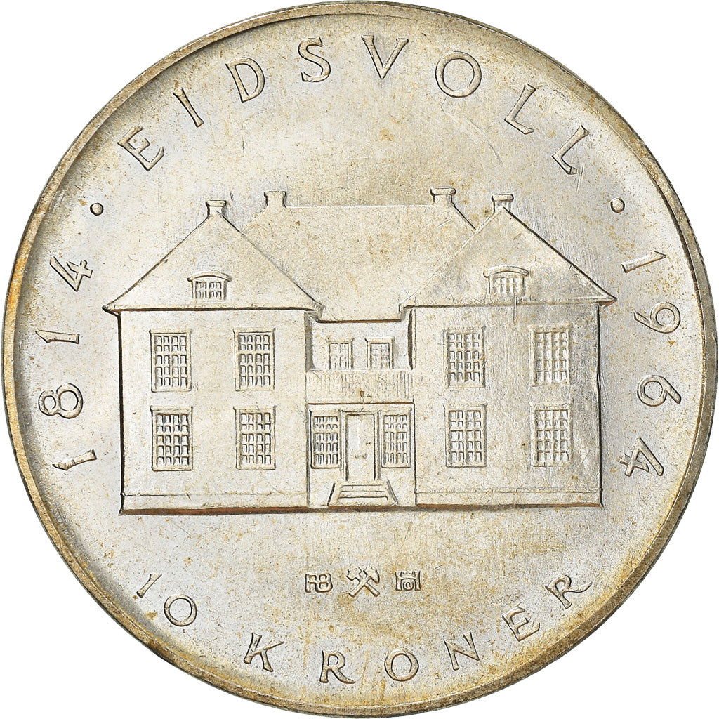 Moneta, Norvegia, Haakon VII, 10 Kroner, 1964, BB, Argento, KM:413
