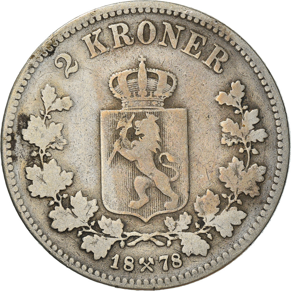 Coin, Norway, 2 Kroner, 1878, VF(30-35), Silver, KM:359