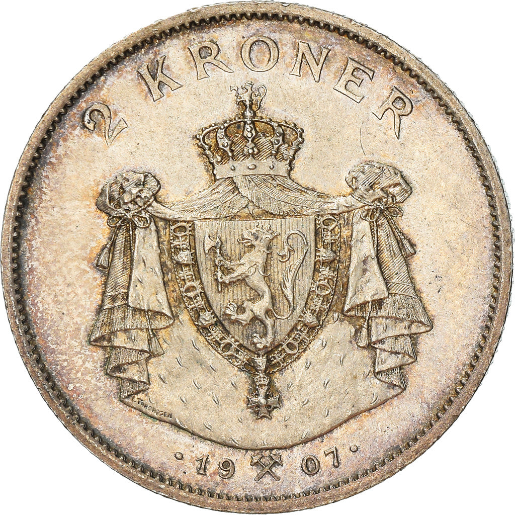 Münze, Norwegen, Haakon VII, 2 Kroner, 1907, VZ, Silber, KM:365