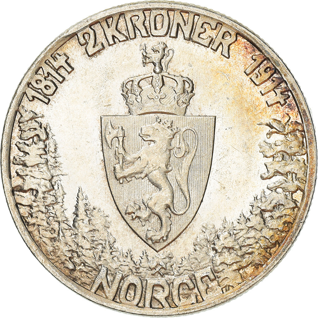 Coin, Norway, Haakon VII, 2 Kroner, 1914, VF(30-35), Silver, KM:377