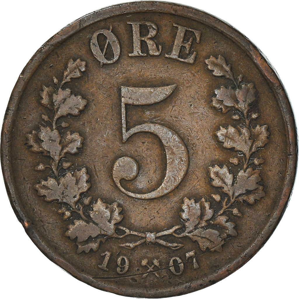 Coin, Norway, Haakon VII, 5 Öre, 1907, VF(30-35), Bronze, KM:364