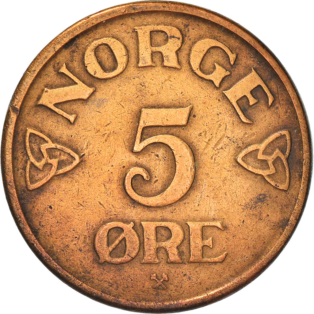 Moneda, Noruega, Haakon VII, 5 Öre, 1952, Kongsberg, BC+, Bronce, KM:368