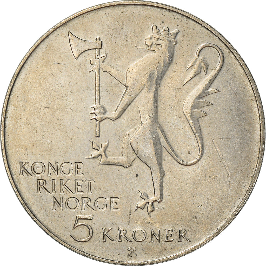 Coin, Norway, Olav V, 5 Kroner, 1975, EF(40-45), Copper-nickel, KM:422