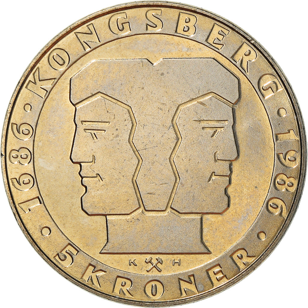 Coin, Norway, Olav V, 5 Kroner, 1986, EF(40-45), Copper-nickel, KM:428