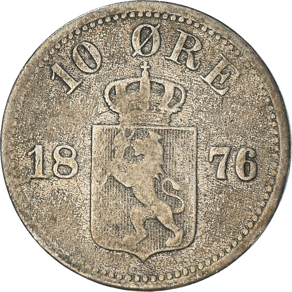 Coin, Norway, 10 Öre, 1876, VF(30-35), Silver, KM:350