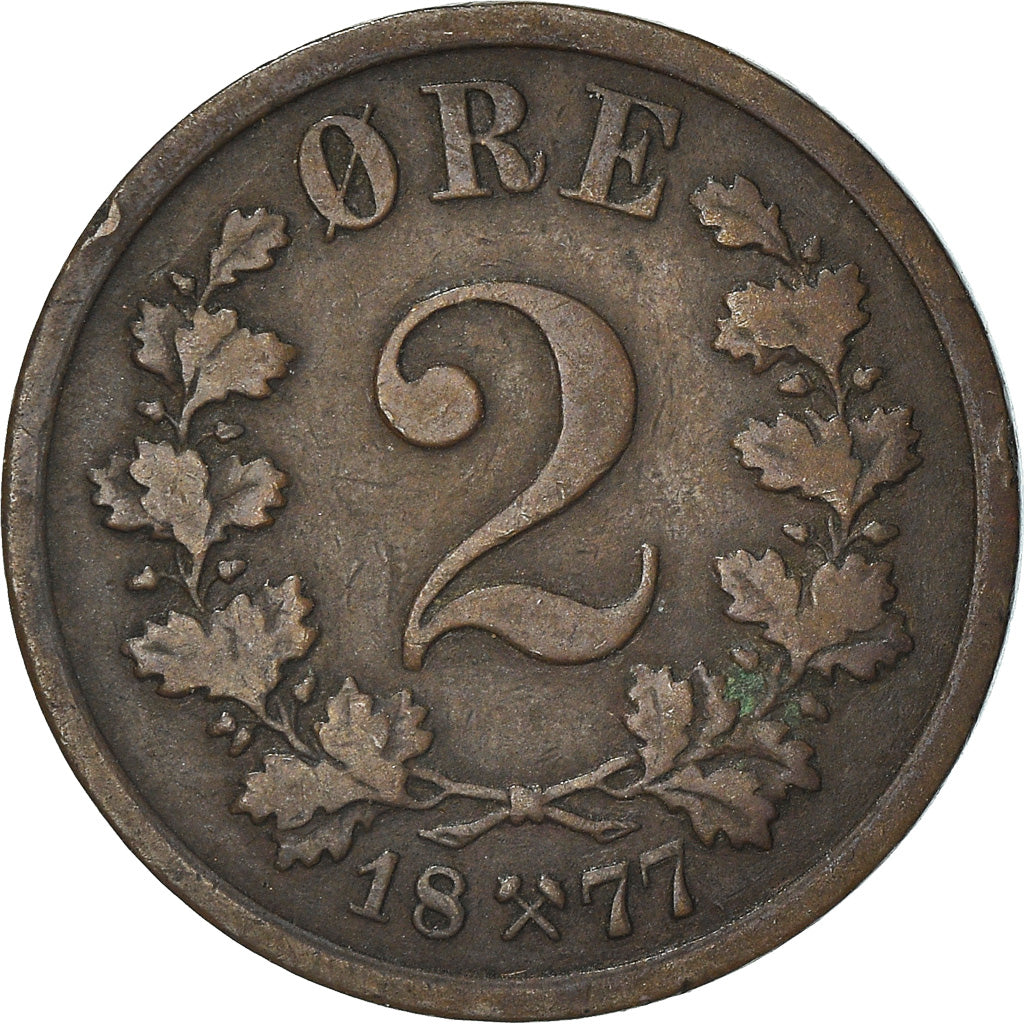 Moneta, Norvegia, 2 Öre, 1877, BB, Bronzo, KM:353