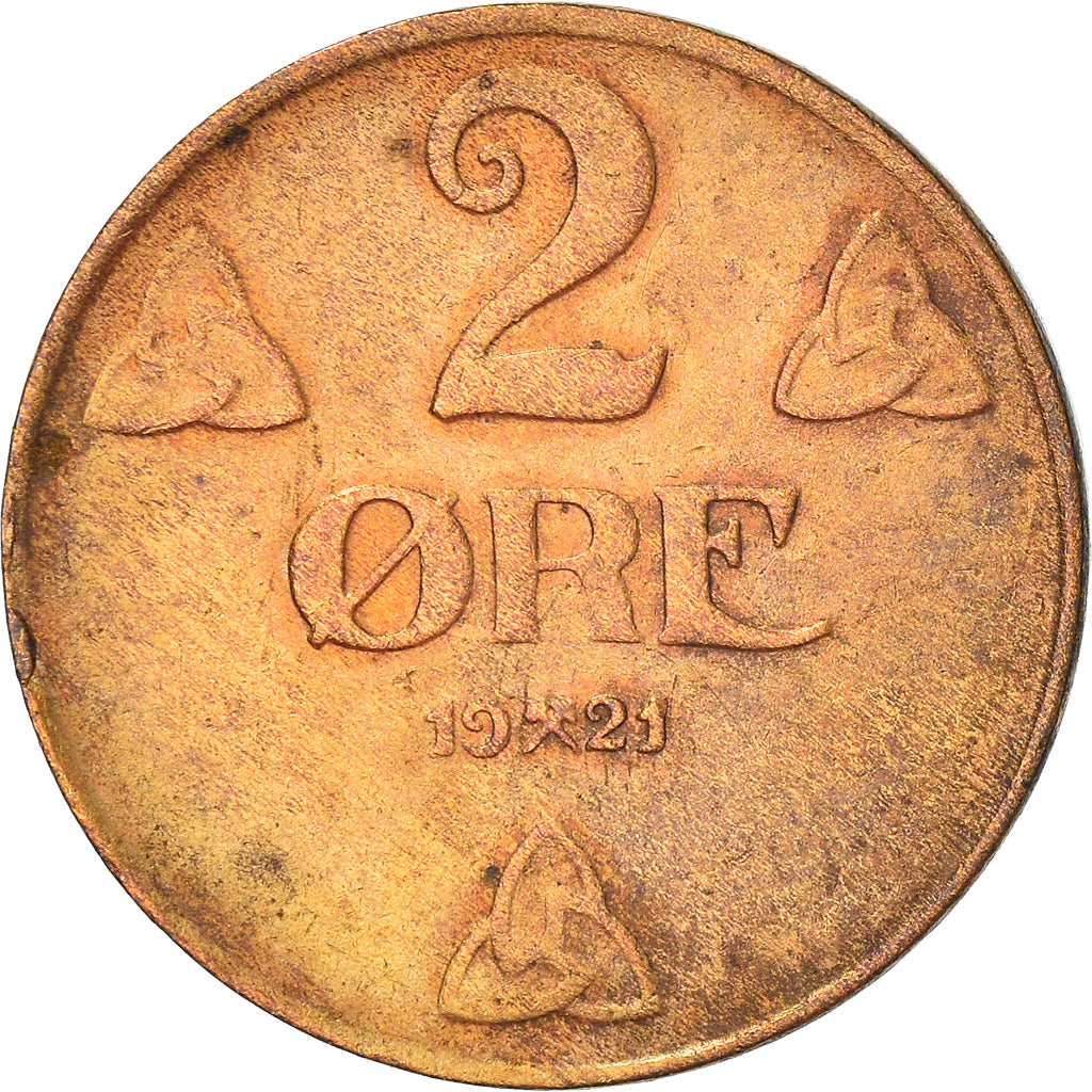 Coin, Norway, Haakon VII, 2 Öre, 1921, VF(30-35), Bronze, KM:371