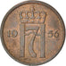 Moneda, Noruega, Haakon VII, 2 Öre, 1956, BC+, Bronce, KM:399