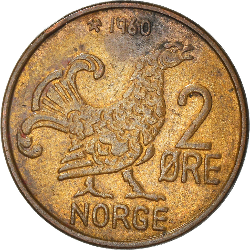 Moneda, Noruega, Olav V, 2 Öre, 1960, BC+, Bronce, KM:410