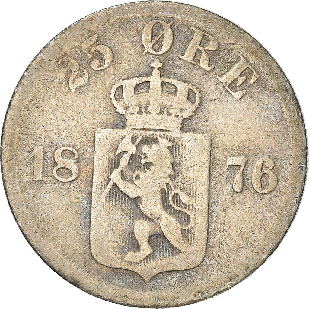 Coin, Norway, 25 Öre, 1876, VF(30-35), Silver, KM:354