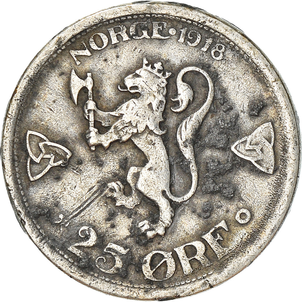 Coin, Norway, Haakon VII, 25 Öre, 1918, VF(20-25), Silver, KM:373