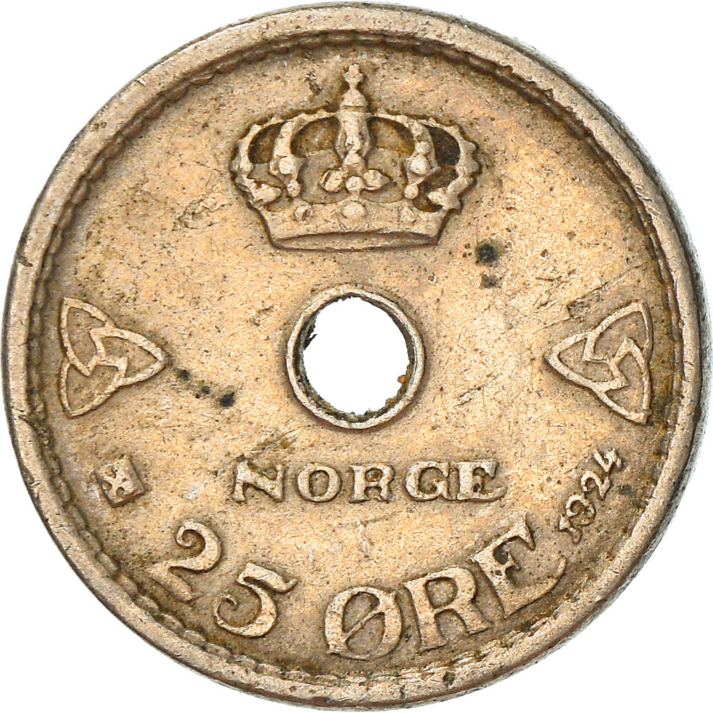 Moneta, Norvegia, Haakon VII, 25 Öre, 1924, MB+, Rame-nichel, KM:384