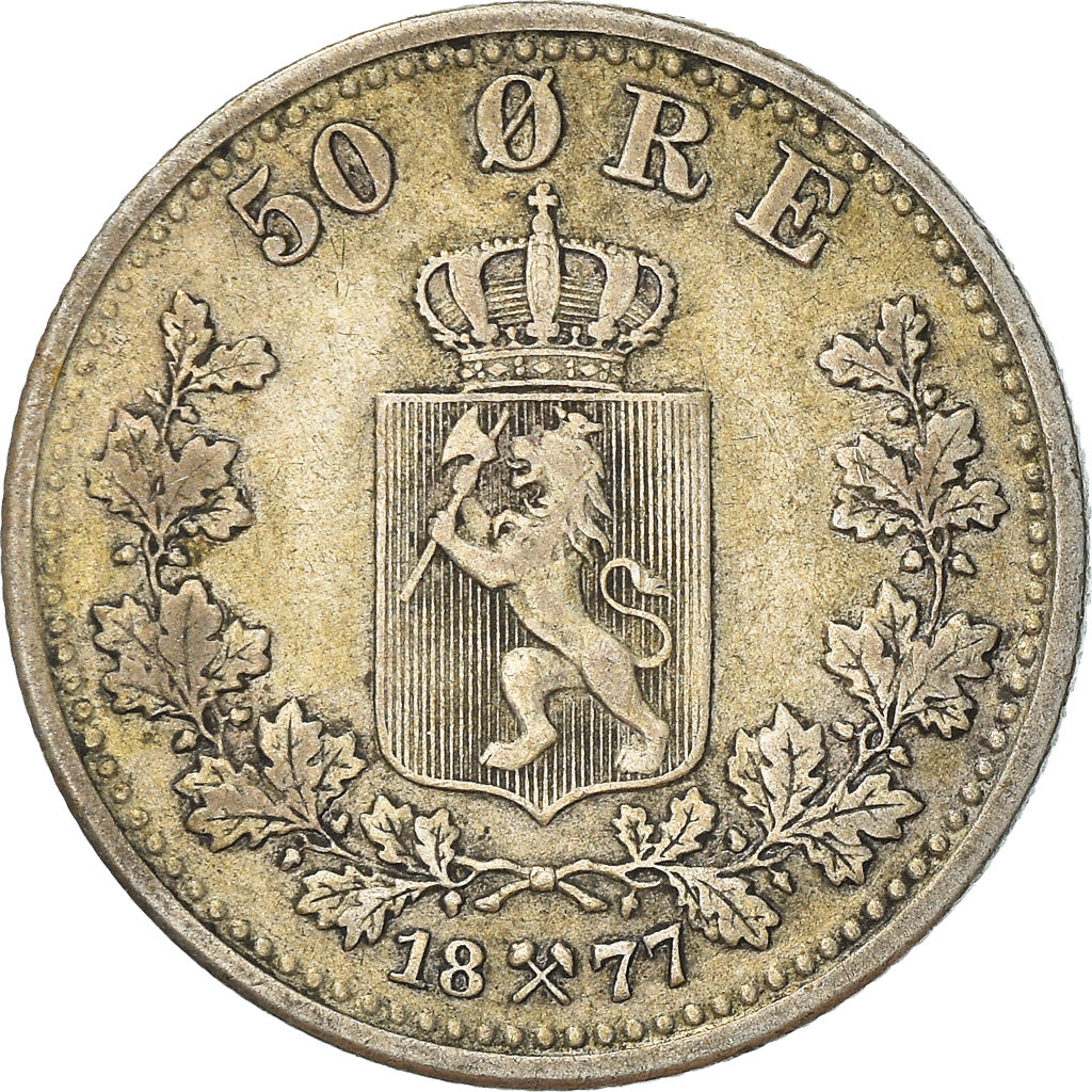 Münze, Norwegen, 50 Öre, 1877, S+, Silber, KM:356