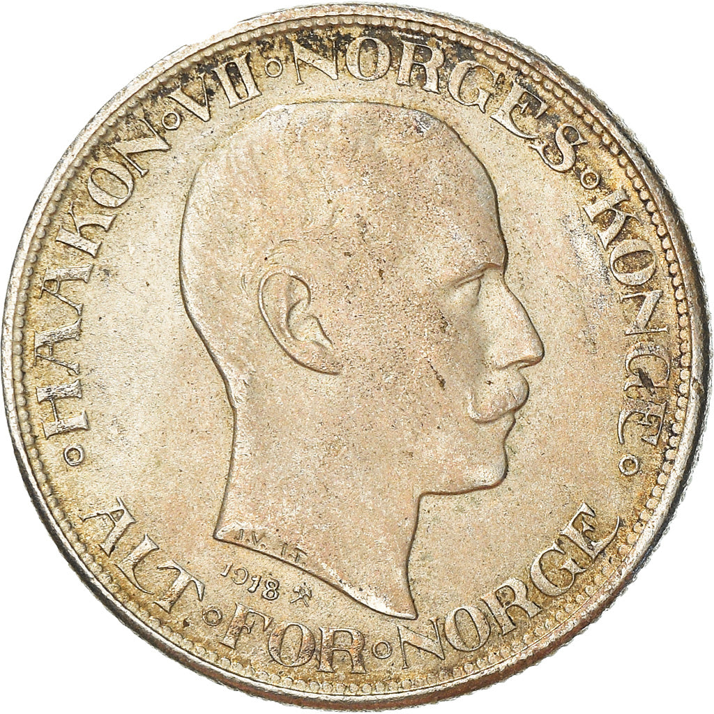 Coin, Norway, Haakon VII, 50 Öre, 1918, EF(40-45), Silver, KM:374