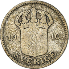 Moneda, Suecia, Gustaf V, 25 Öre, 1910, BC+, Plata, KM:785