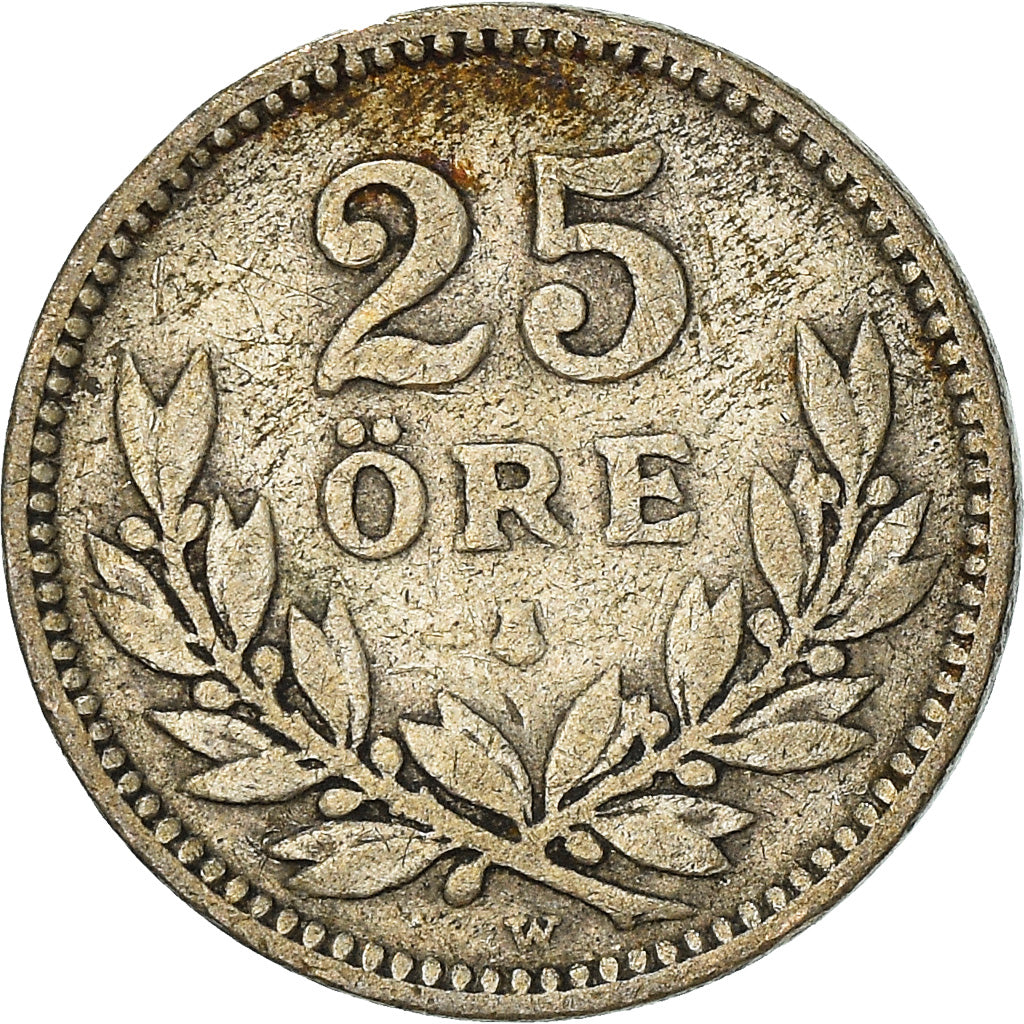 Moneda, Suecia, Gustaf V, 25 Öre, 1910, BC+, Plata, KM:785