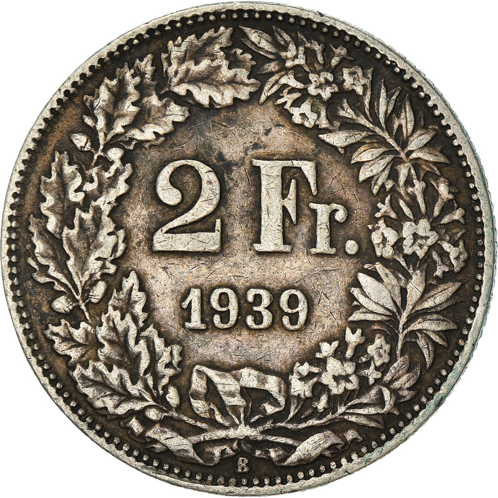 Coin, Switzerland, 2 Francs, 1939, Bern, VF(30-35), Silver, KM:21