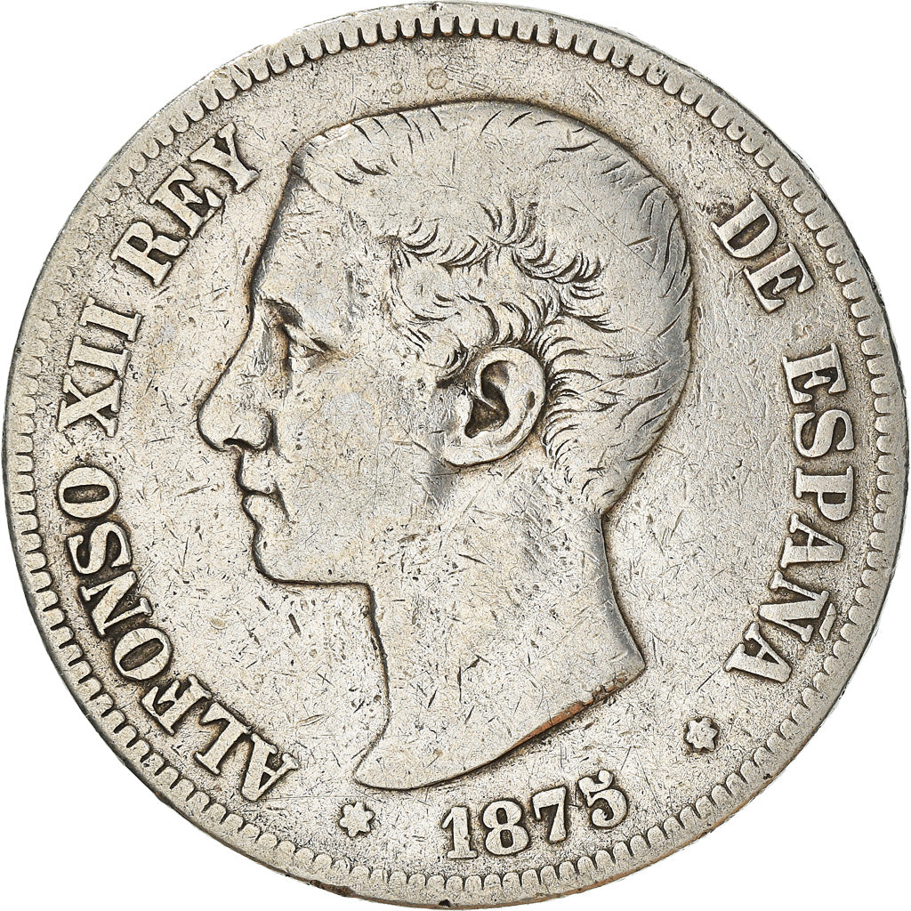 Coin, Spain, Alfonso XII, 5 Pesetas, 1875, Madrid, VF(30-35), Silver, KM:671