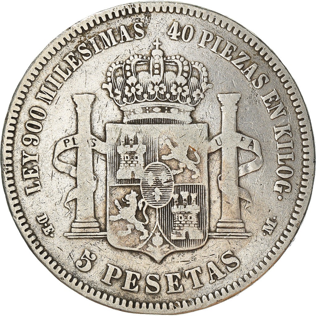 Coin, Spain, Alfonso XII, 5 Pesetas, 1875, Madrid, VF(30-35), Silver, KM:671