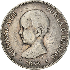 Coin, Spain, Alfonso XIII, 5 Pesetas, 1888, Madrid, VF(30-35), Silver, KM:689
