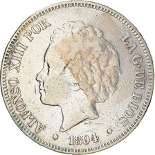 Coin, Spain, Alfonso XIII, 5 Pesetas, 1894, Madrid, EF(40-45), Silver, KM:700
