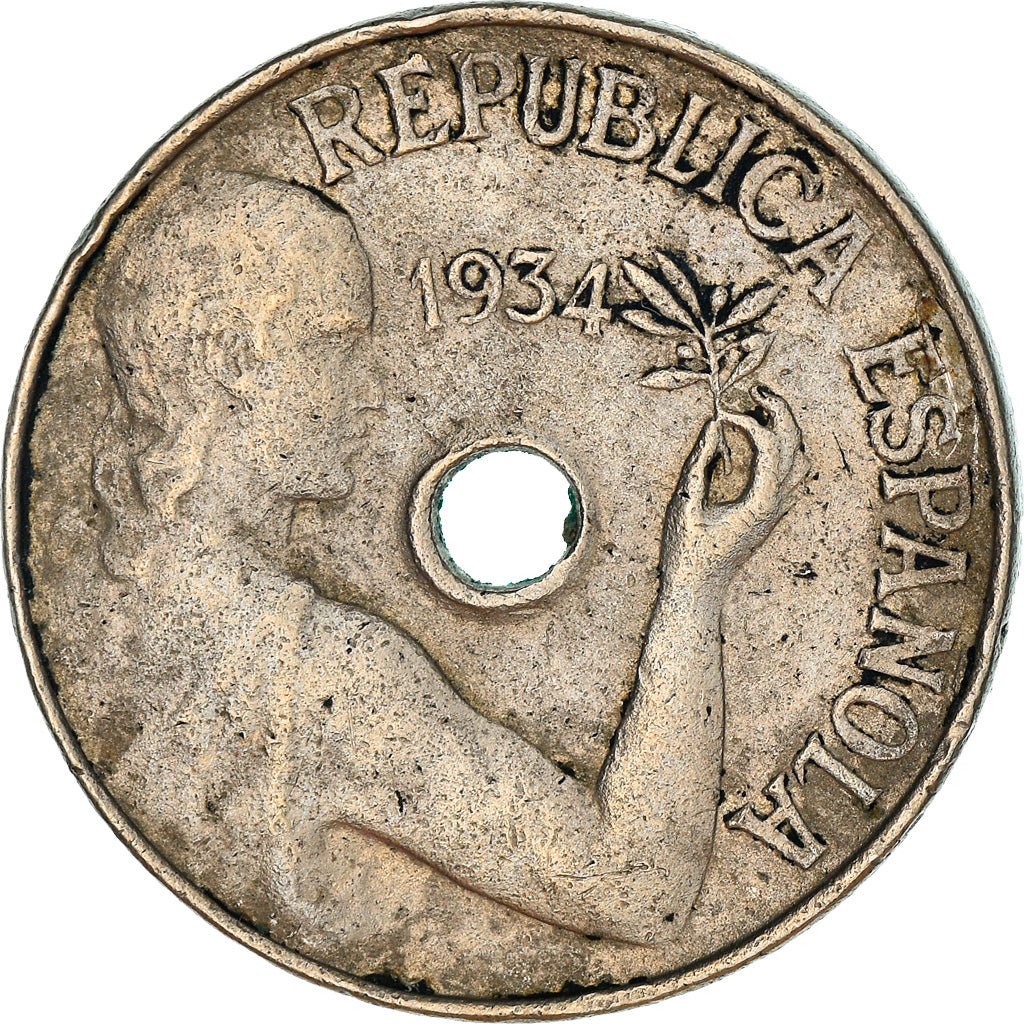 Coin, Spain, 25 Centimos, 1934, Vienna, VF(30-35), Copper-nickel, KM:751