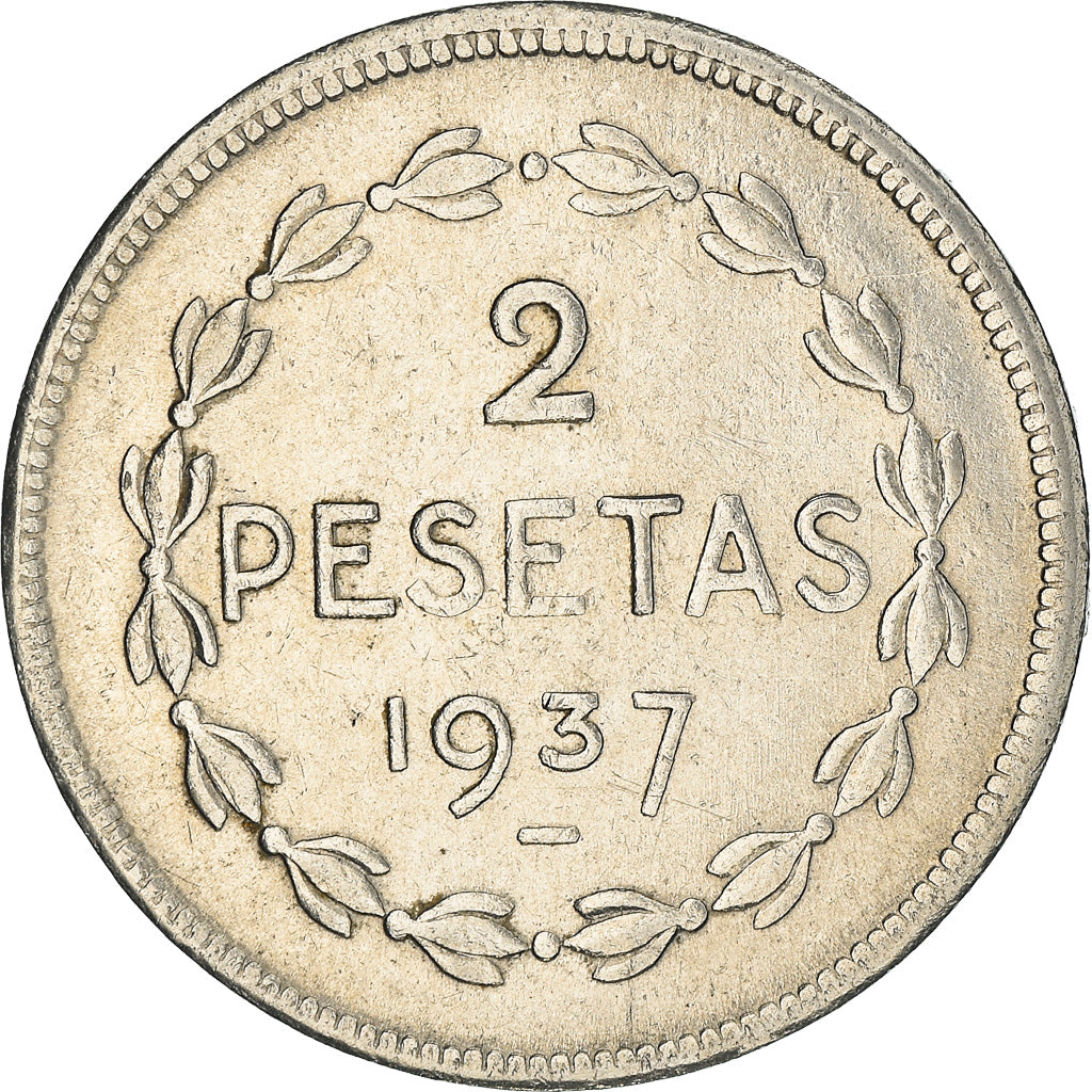 Moneta, GUERRA CIVILE SPAGNOLA, EUZKADI, 2 Pesetas, 1937, Brussels, BB, Nichel