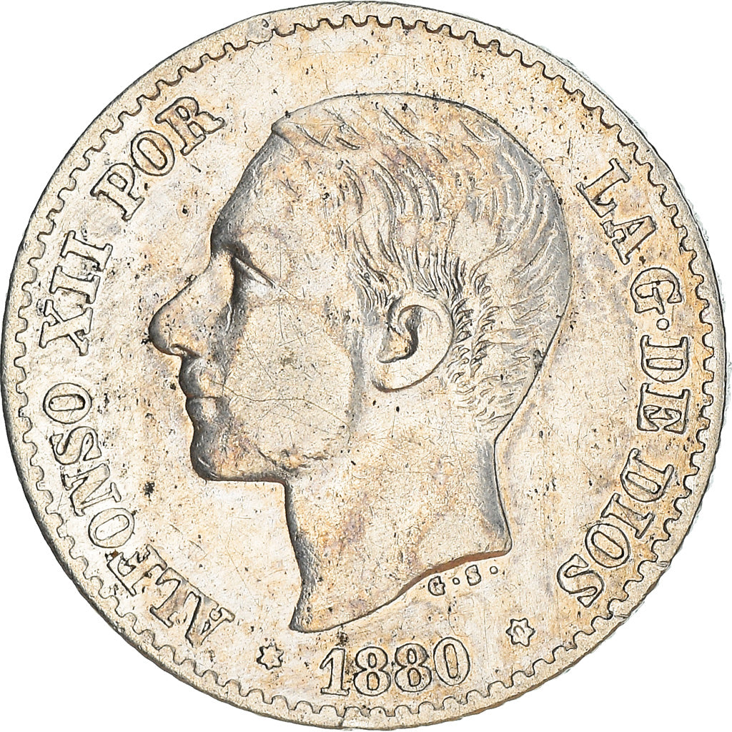 Coin, Spain, Alfonso XII, 50 Centimos, 1880, Madrid, EF(40-45), Silver, KM:685