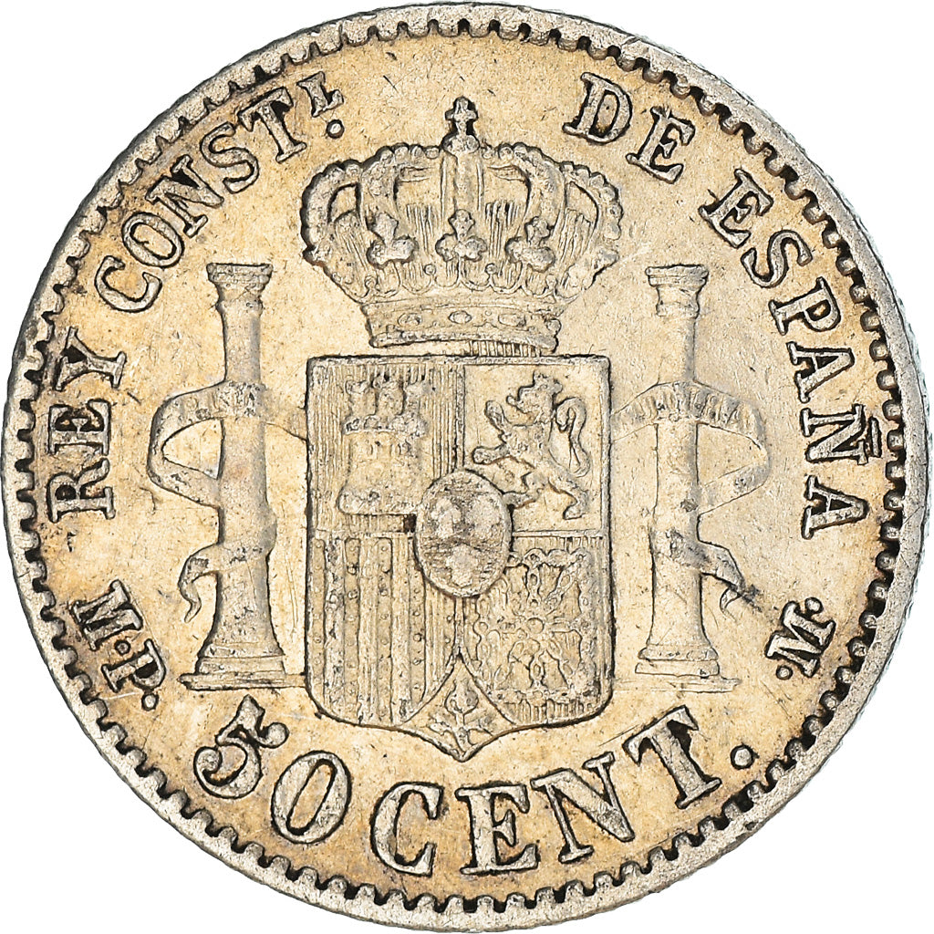 Münze, Spanien, Alfonso XIII, 50 Centimos, 1889, Madrid, S+, Silber, KM:690