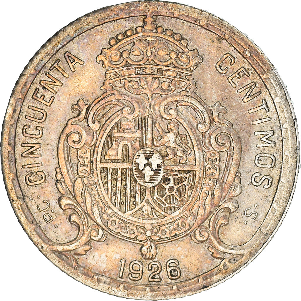 Coin, Spain, Alfonso XIII, 50 Centimos, 1926, Madrid, EF(40-45), Silver, KM:741