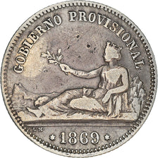 Monnaie, Espagne, Provisional Government, Peseta, 1869, Madrid, TB+, Argent