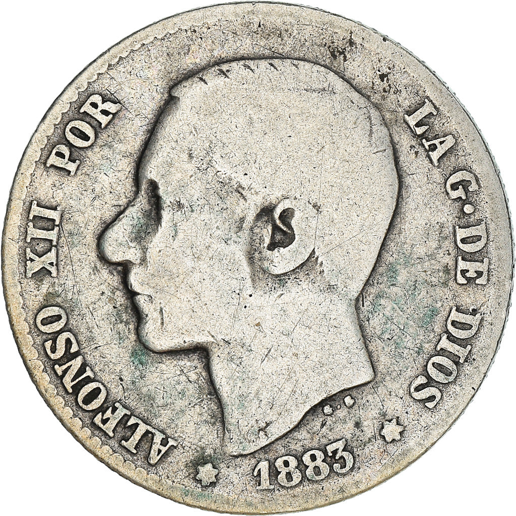 Moneta, Spagna, Alfonso XII, Peseta, 1883, Madrid, MB, Argento, KM:686