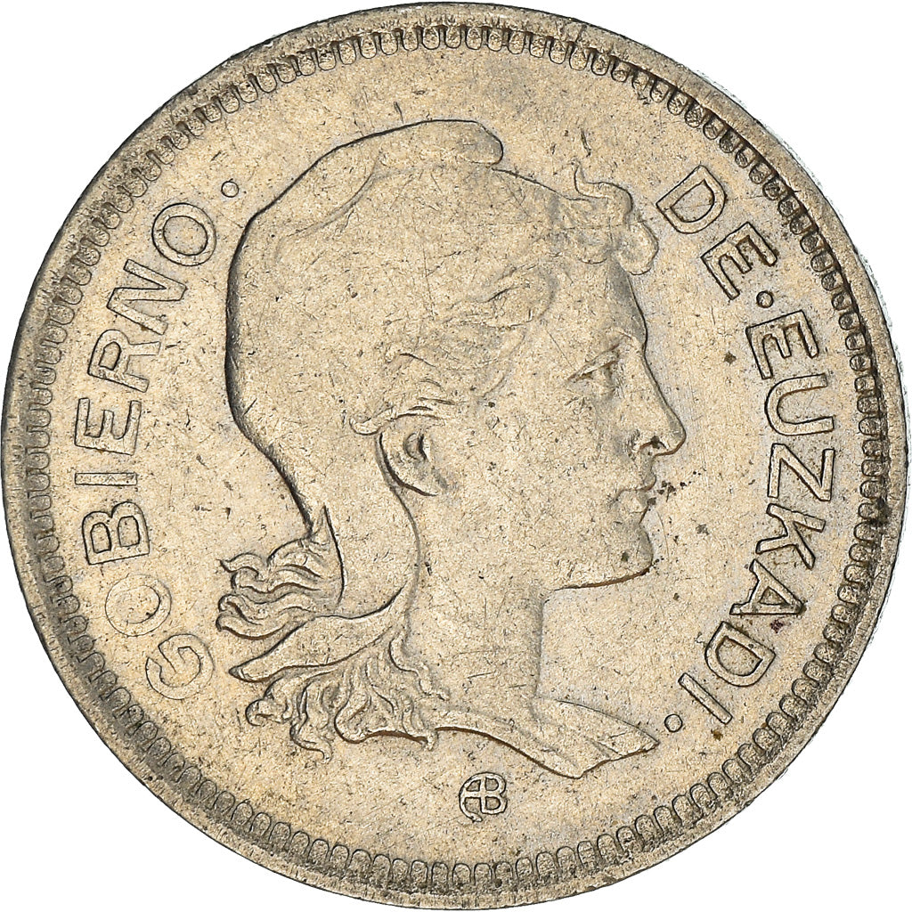 Moneta, GUERRA CIVILE SPAGNOLA, EUZKADI, Peseta, 1937, Brussels, BB, Nichel