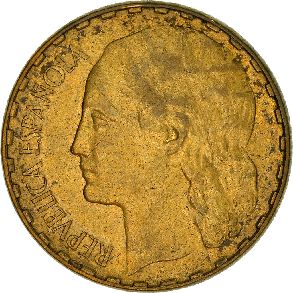Coin, Spain, Peseta, 1937, EF(40-45), Brass, KM:755