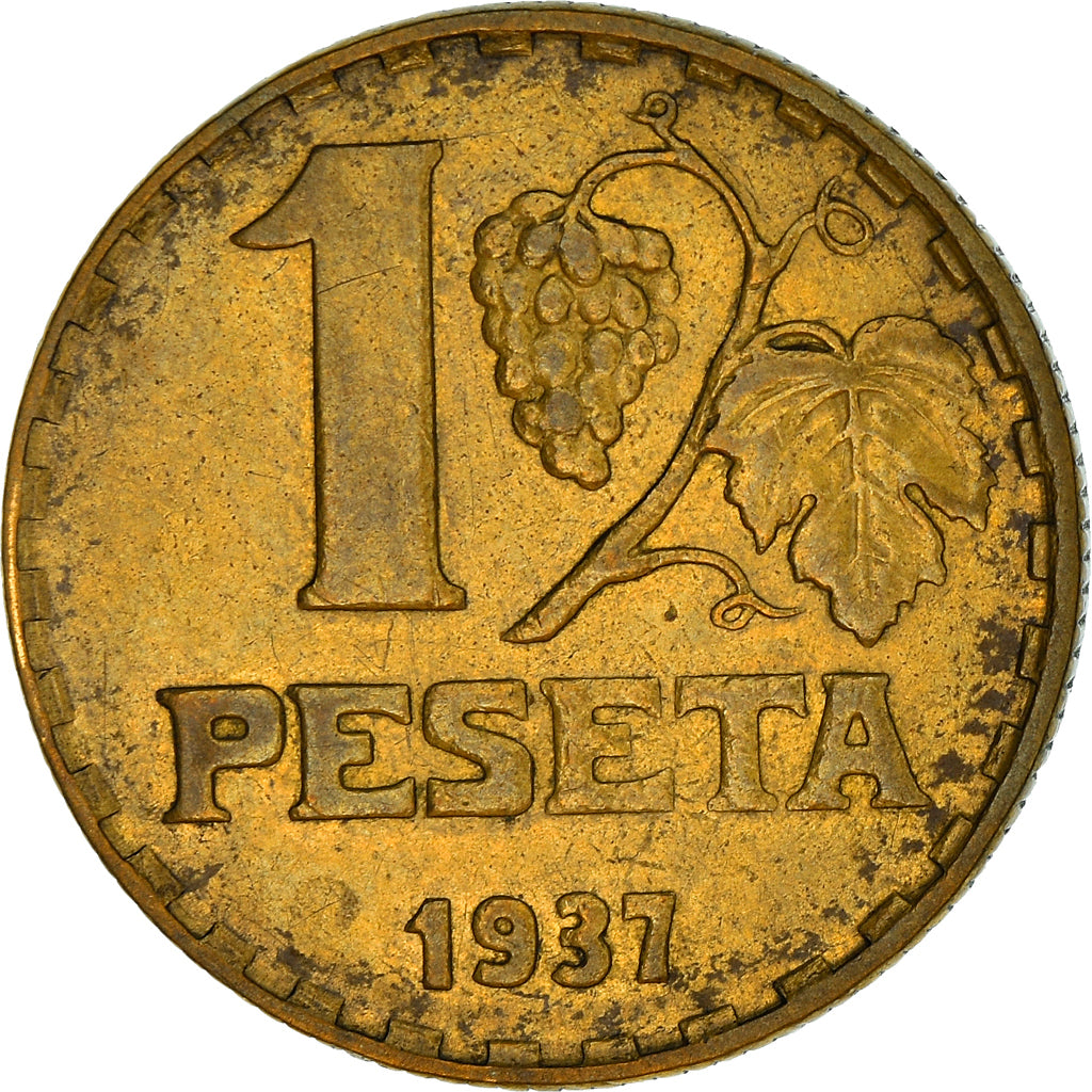 Coin, Spain, Peseta, 1937, EF(40-45), Brass, KM:755