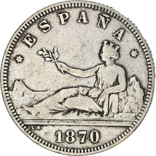 Moneda, España, Provisional Government, 2 Pesetas, 1870, Madrid, BC+, Plata