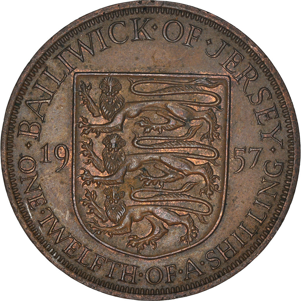 Coin, Jersey, Elizabeth II, 1/12 Shilling, 1957, EF(40-45), Bronze, KM:21