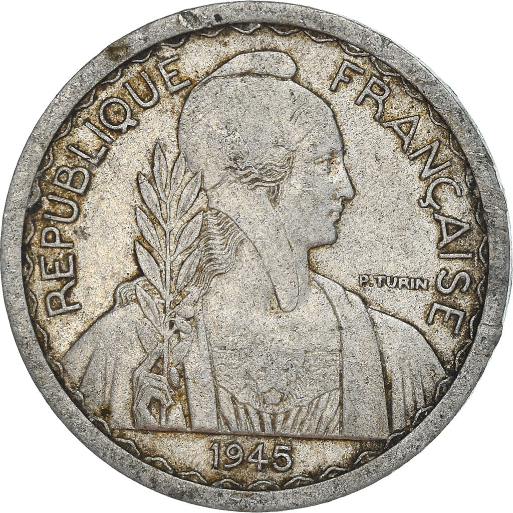 Moneda, INDOCHINA FRANCESA, 10 Cents, 1945, Paris, BC+, Aluminio, KM:28.1