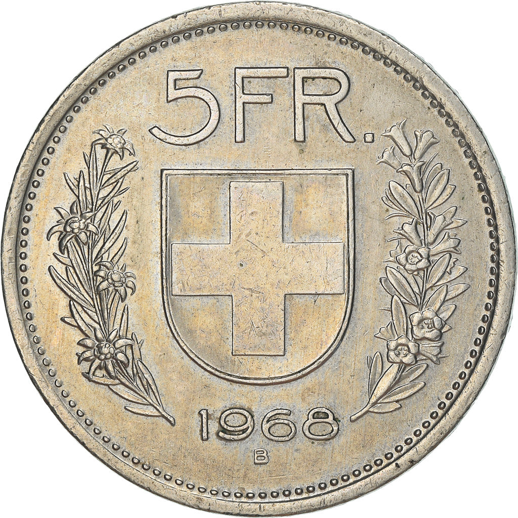 Coin, Switzerland, 5 Francs, 1968, Bern, EF(40-45), Copper-nickel, KM:40a.1
