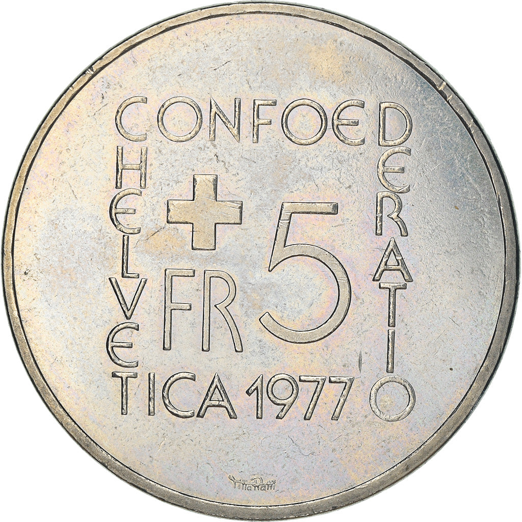 Coin, Switzerland, 5 Francs, 1977, Bern, EF(40-45), Copper-nickel, KM:55