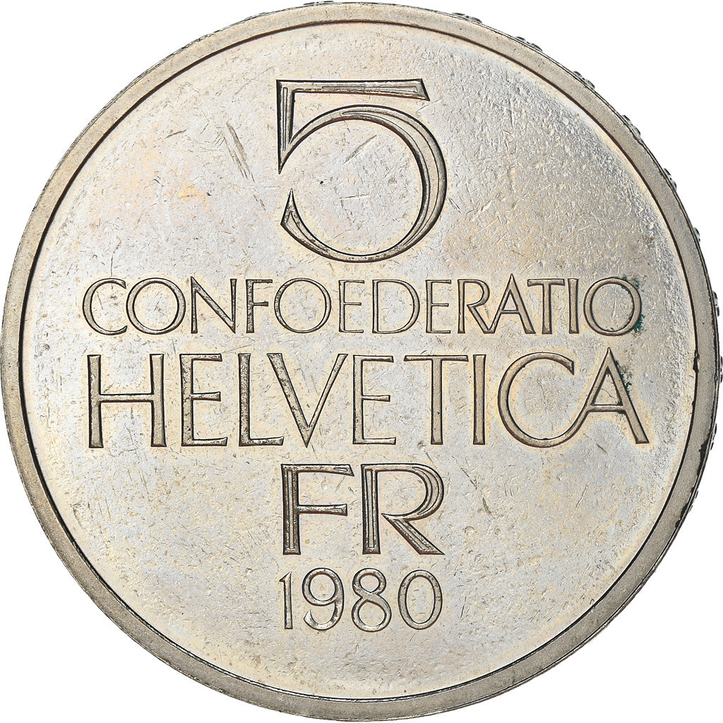 Coin, Switzerland, 5 Francs, 1980, Bern, EF(40-45), Copper-nickel, KM:59
