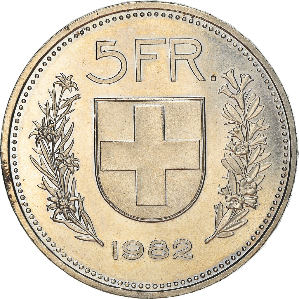Coin, Switzerland, 5 Francs, 1982, Bern, AU(55-58), Copper-nickel, KM:40a.2