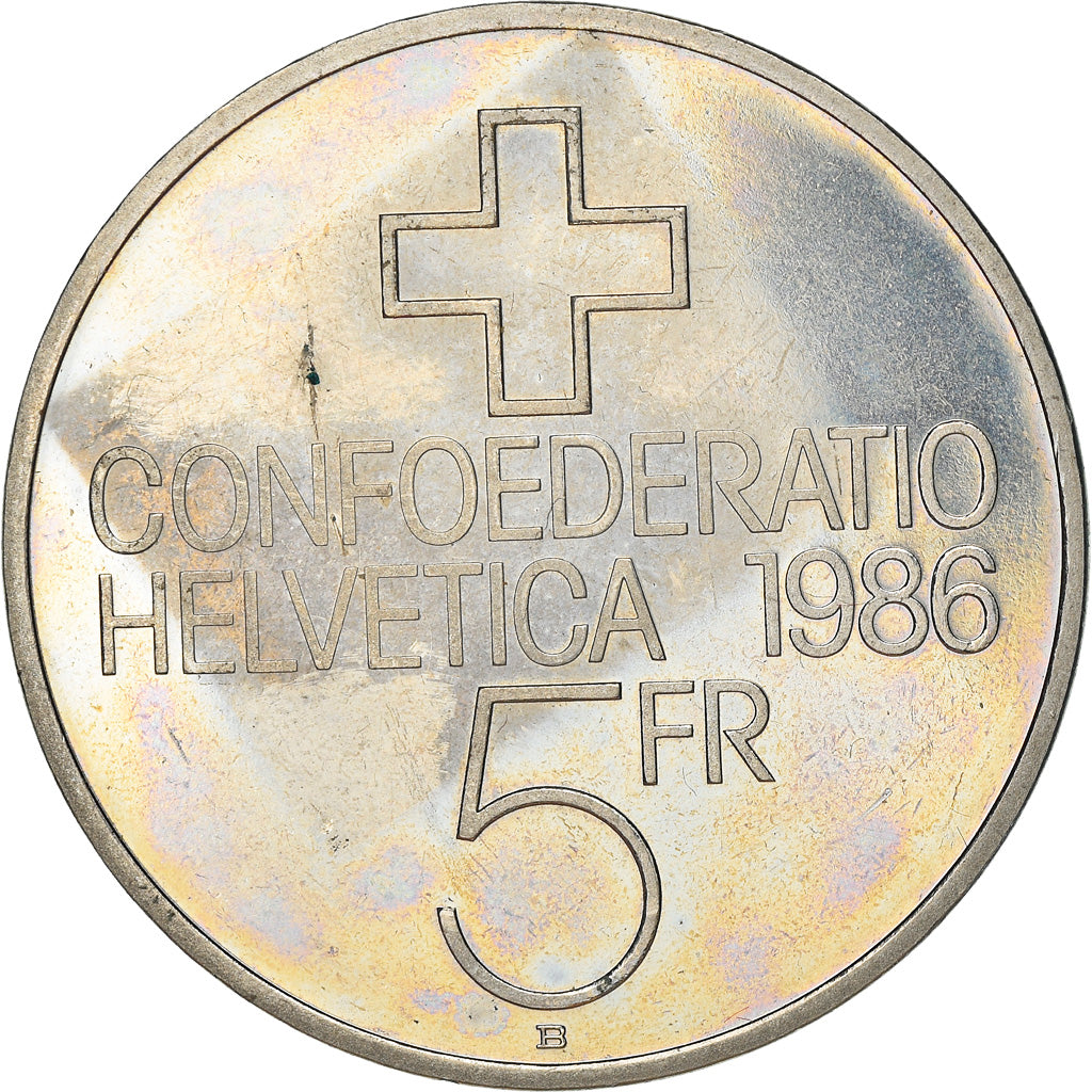 Coin, Switzerland, 5 Francs, 1986, Bern, AU(55-58), Copper-nickel, KM:65